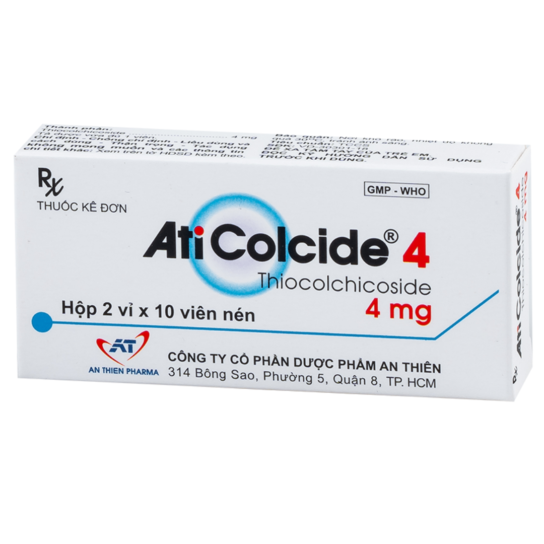 1861. Aticolcide 4 - (Thiocolchicosid 4mg) - [Thùng 770 Hộp; Hộp 2 Vỉ; Vỉ 10 Viên] An Thiên - Việt Nam