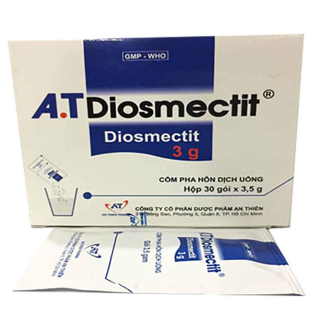 1786. A.t Diosmectit - (Diosmectit 3000mg) - [Thùng 56 hộp; hộp 30 gói; gói 3.5 g] An Thiên - Việt Nam