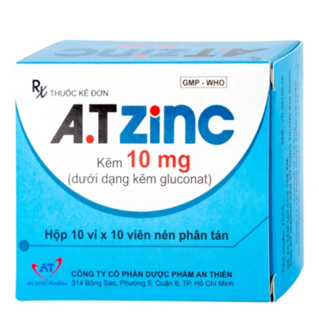 1780. A.t Zinc - (Kẽm (Dưới dạng Kẽm Gluconat) 10mg) - [Thùng 176 hộp; hộp 10 vỉ; vỉ 10 viên] An Thiên - Việt Nam