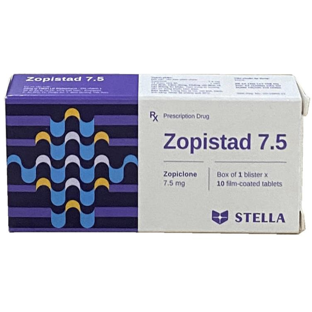 1968. Zopistad 7.5 - (Zopiclone 7.5mg) - [Thùng 450 Hộp; Hộp 1 Vỉ; Vi 10 Viên] Stella - Việt Nam