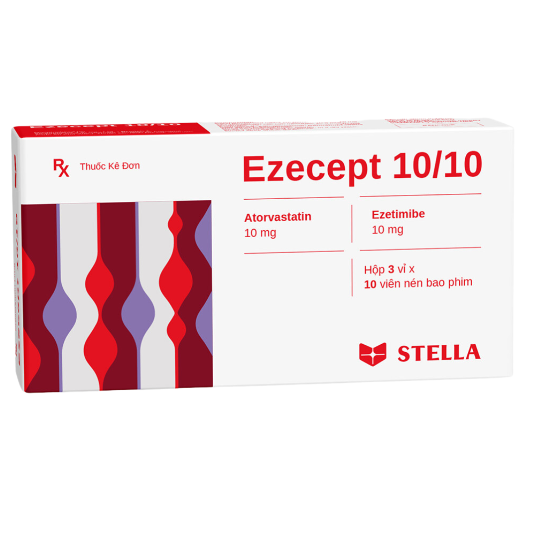 1903. Ezecept 10/10 - (Atorvastatin 10mg) - [Thùng 320 Hộp; Hộp 3 Vỉ; Vỉ 10 Viên] Stella - Việt Nam
