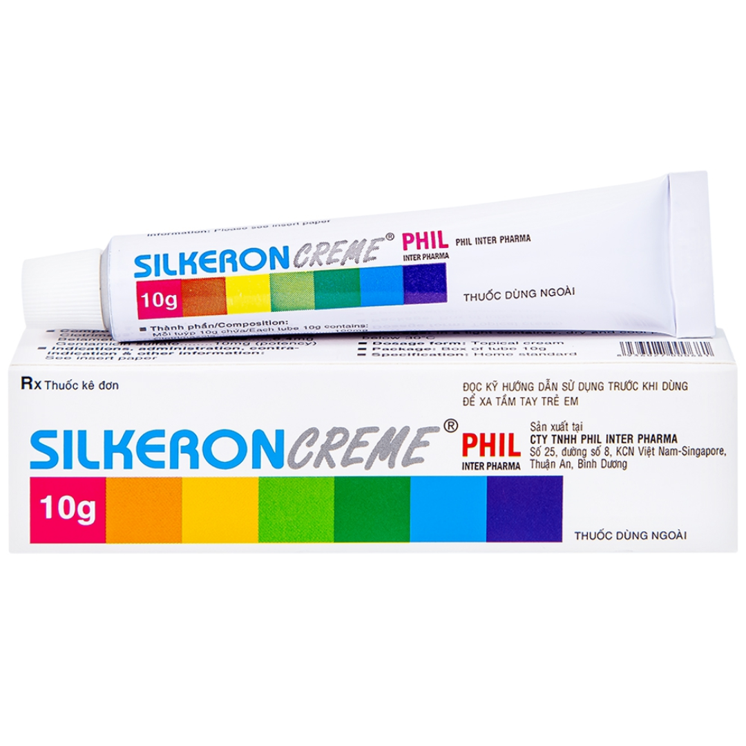 2073. Silkeron Creme - (Betamethason dipropionat 6.4mg + Gentamicin 10mg + Clotrimazol 100mg) - [Thùng 960 tuýp; tuýp 1 hộp; hộp 10 g] Phil Inter Pharma - Việt Nam