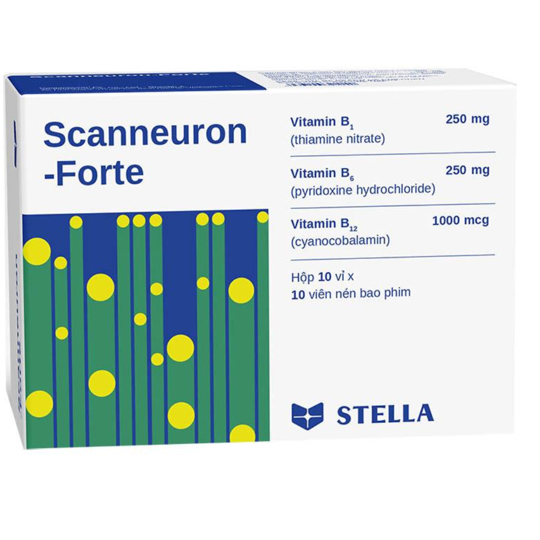 2058. Scanneuron-Forte - (B1 250mg + B6 250mg + B12 1000mcg) - [Thùng 90 Hộp; Hộp 10 Vỉ; Vỉ 10 Viên] Stella - Việt Nam