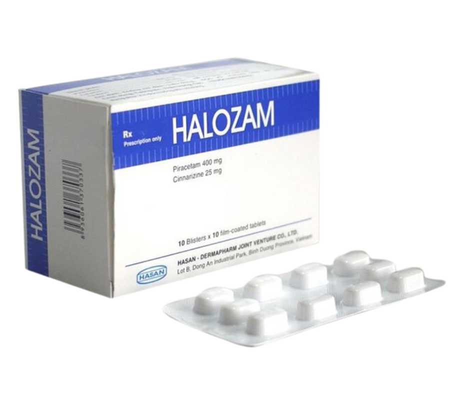 2122. Halozam* - (Piracetam 400mg + Cinnarizin 25mg) - [Thùng 100 hộp; hộp 10 vỉ; vỉ 10 viên] Hasan - Việt Nam