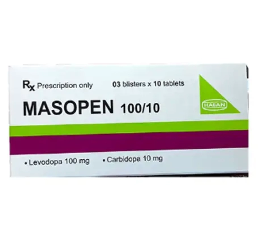 2123. Masopen 100/10 - (Levodopa 100mg + Carbidopa 10mg) - [Thùng 260 Hộp; Hộp 3 Vỉ; Vỉ 10 Viên] Hasan - Việt Nam