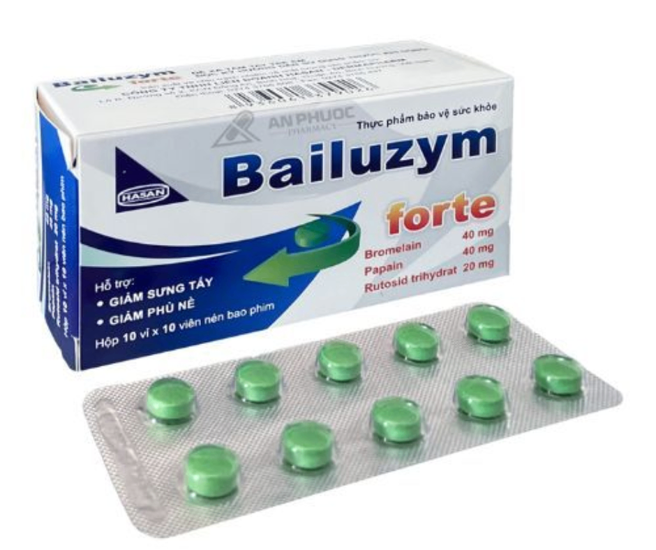 2146. Bailuzym Forte - (Bromelain, Papain, Rutosid 40mg) - [Thùng 200 Hộp; Hộp 10 Vỉ; Vỉ 10 Viên] Hasan - Việt Nam