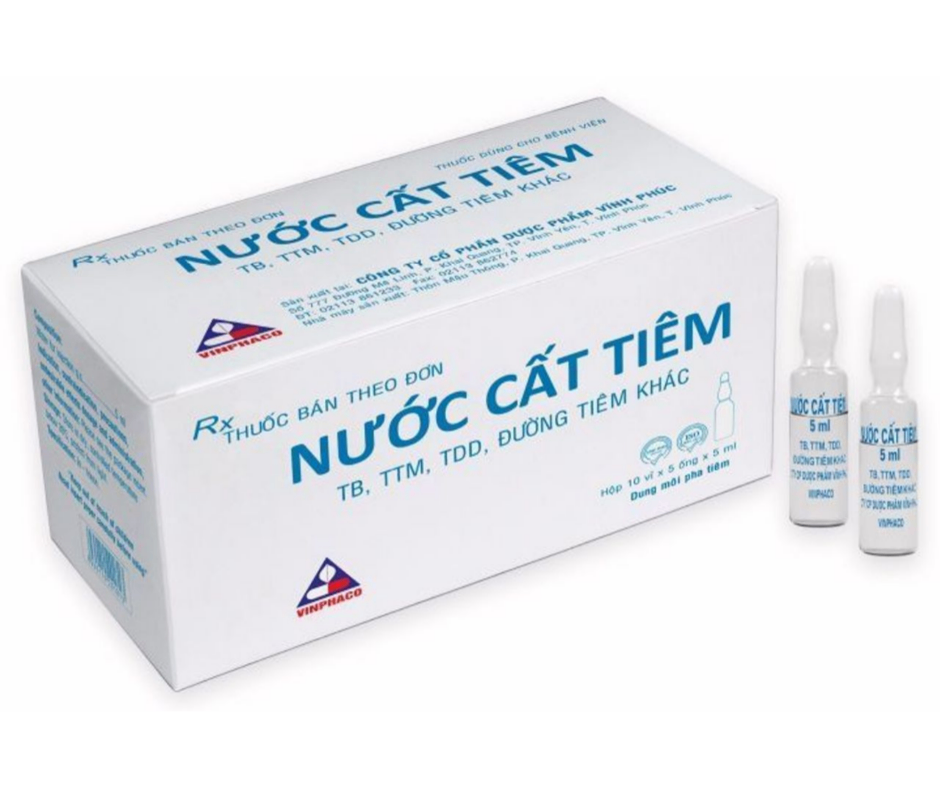 2327. Nước Cất Tiêm - (Nước để pha thuốc tiêm 5ml) - [Thùng 18 hộp; hộp 10 vỉ; vỉ 5 ống; ống 5 ml] Vinphaco - Việt Nam