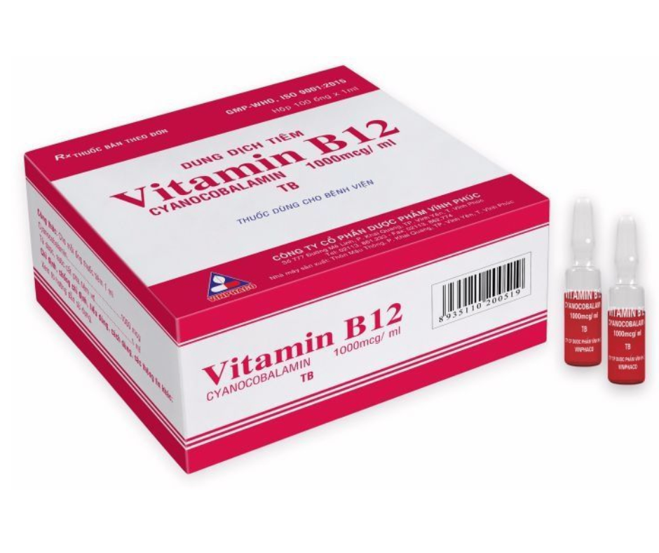 2354. Rx Vitamin B12 - (Cyanocobalamin 1000mcg/1ml) - [Thùng 36 hộp; hộp 100 ống; ống 1 ml] Vinphaco - Việt Nam
