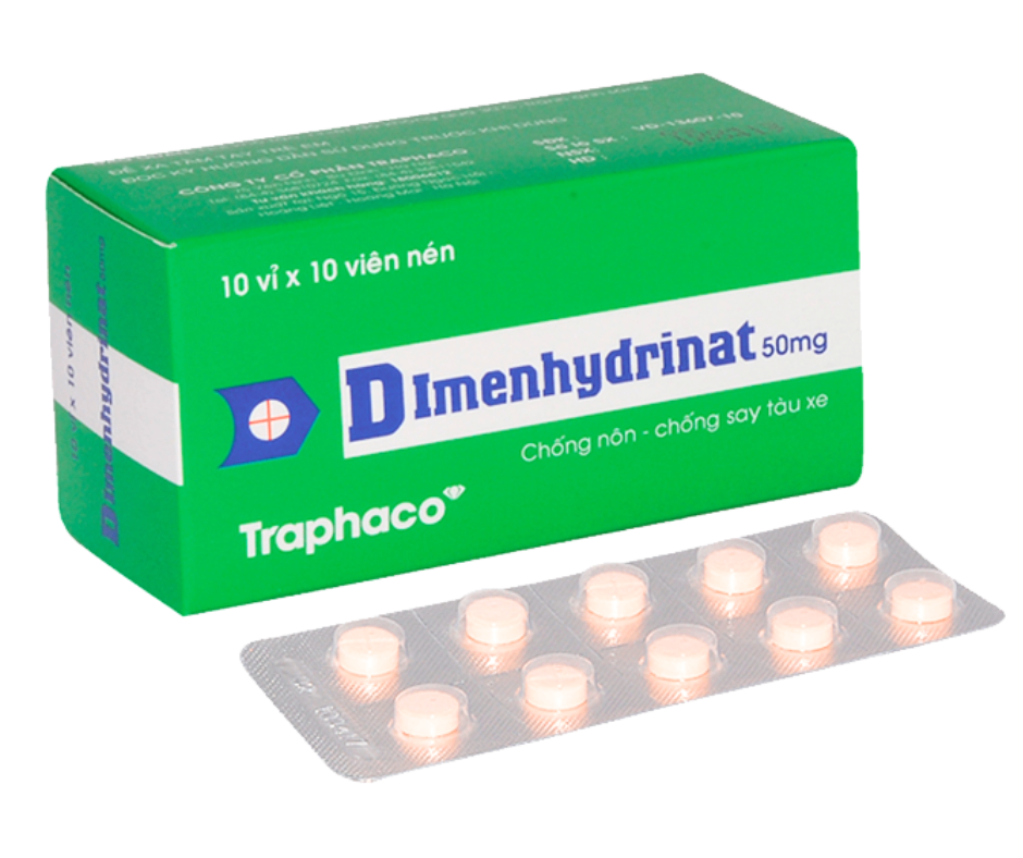 2637. Dimenhydrinat 50Mg - (Dimenhydrinat 50mg) - [Thùng 100 hộp; hộp 10 vỉ; vỉ 10 viên] Traphaco - Việt Nam