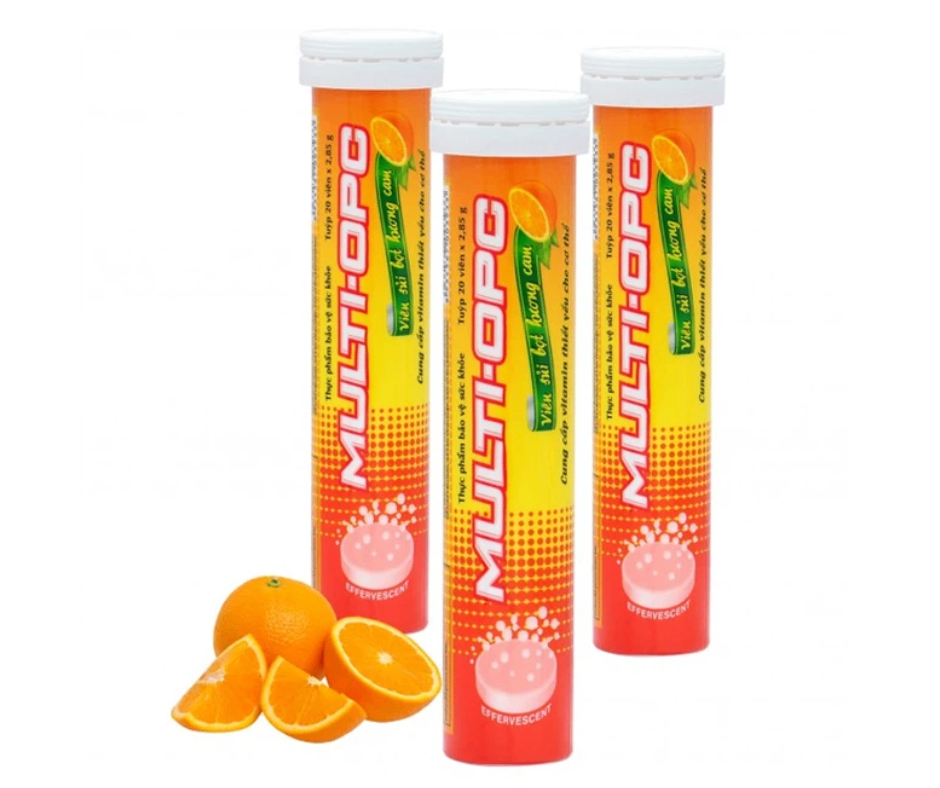 2715. Multi-Opc Hương Cam - (Vitamin C 100mg + Vitamin B1 2mg + Vitamin B2 8mg + Vitamin B5 10mg + Vitamin B6 7mg) - [Thùng 120 Tuýp; Tuýp 20 Viên] Opc - Việt Nam