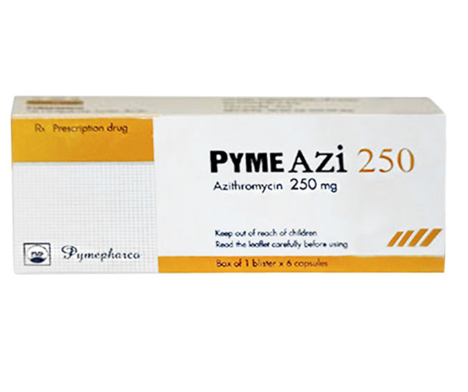 2805. Pyme Azi 250 (Tđsh Với Zitromax) - (Azithromycin 250mg) - [Thùng 450 vỉ; vỉ 1 hộp; hộp 6 viên] Pymepharco - Việt Nam