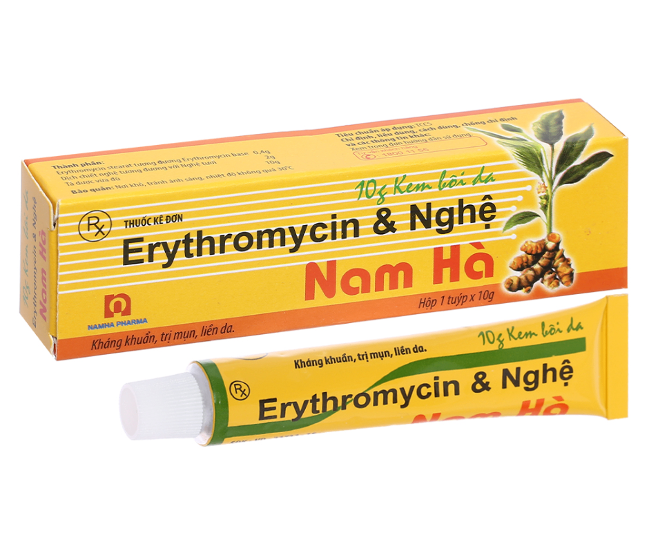 2781. Erythromycin và Nghệ Nam Hà - (Erythromycin, Dịch chiết nghệ 0.4g) - [Thùng 330 Hộp; Hộp 1 Tuýp; Tuýp 10 G] NAM HÀ - VIỆT NAM