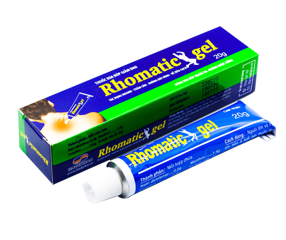 3191. Rhomatic Gel 20G (Hộp 1 Tube) - (Natri Diclofenac 0.2g + Menthol 1.4g + Camphor 0.6g) - [Thùng 220 Hộp; Hộp 1 Tuýp] Hà Tĩnh - Việt Nam
