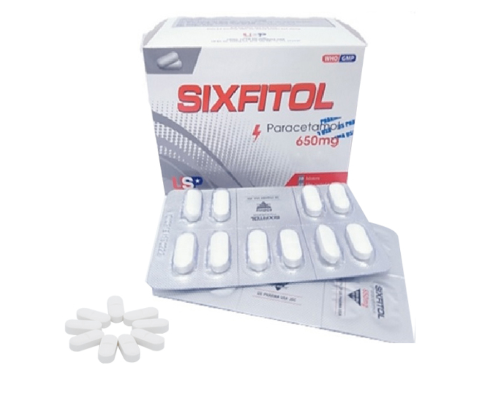 3130. Sixfitol - (Paracetamol 650mg) - [Thùng 60 hộp; hộp 10 vỉ; vỉ 10 viên] Us Pharma Usa - Việt Nam
