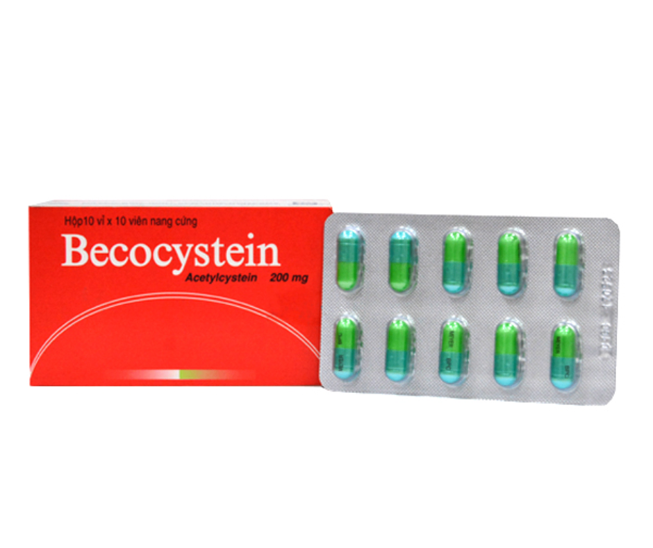 3276. Becocystein - (Acetylcystein 200mg) - [Thùng 94 hộp; hộp 10 vỉ; vỉ 10 viên] Meyer-Bpc - Việt Nam