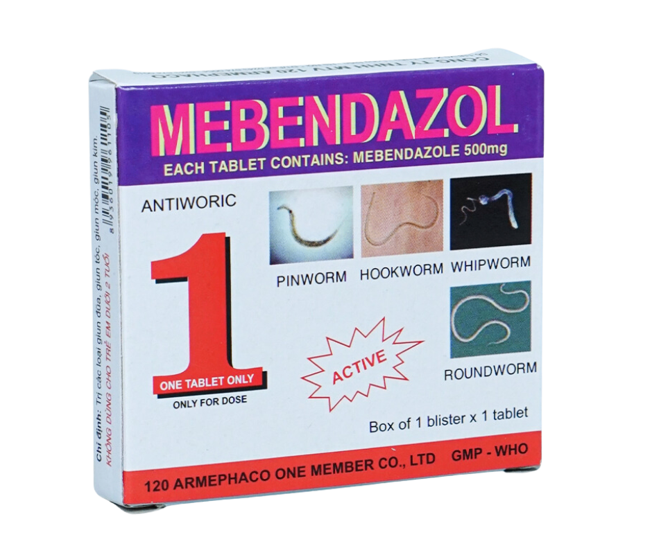 3339. Mebendazol 500Mg - (Mebendazol 500mg) - [Thùng 600 Hộp; Hộp 1 Vỉ; Vỉ 1 Viên] Armephaco - Việt Nam