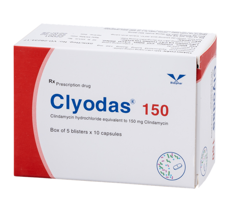 3372. Clyodas 150 - (Clindamycin 150mg) - [Thùng 96 hộp; hộp 5 vỉ; vỉ 10 viên] Bidiphar - Việt Nam