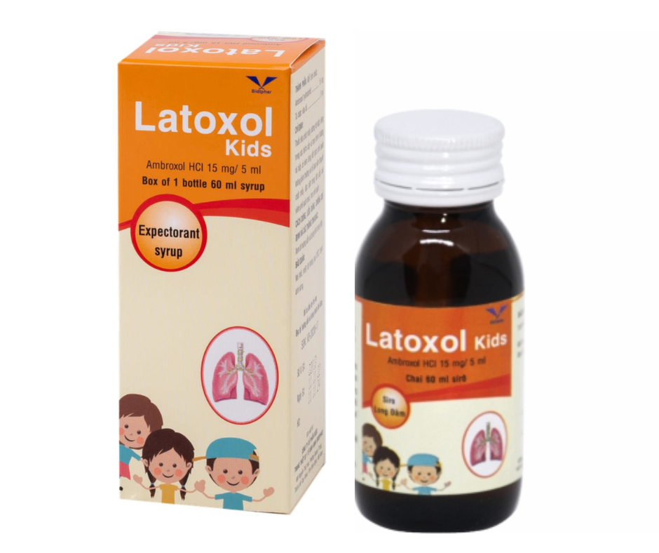 3410. Latoxol Kids - (Ambroxol hydroclorid 15mg/5ml) - [Thùng 100 chai; chai 1 hộp; hộp 60 ml] Bidiphar - Việt Nam