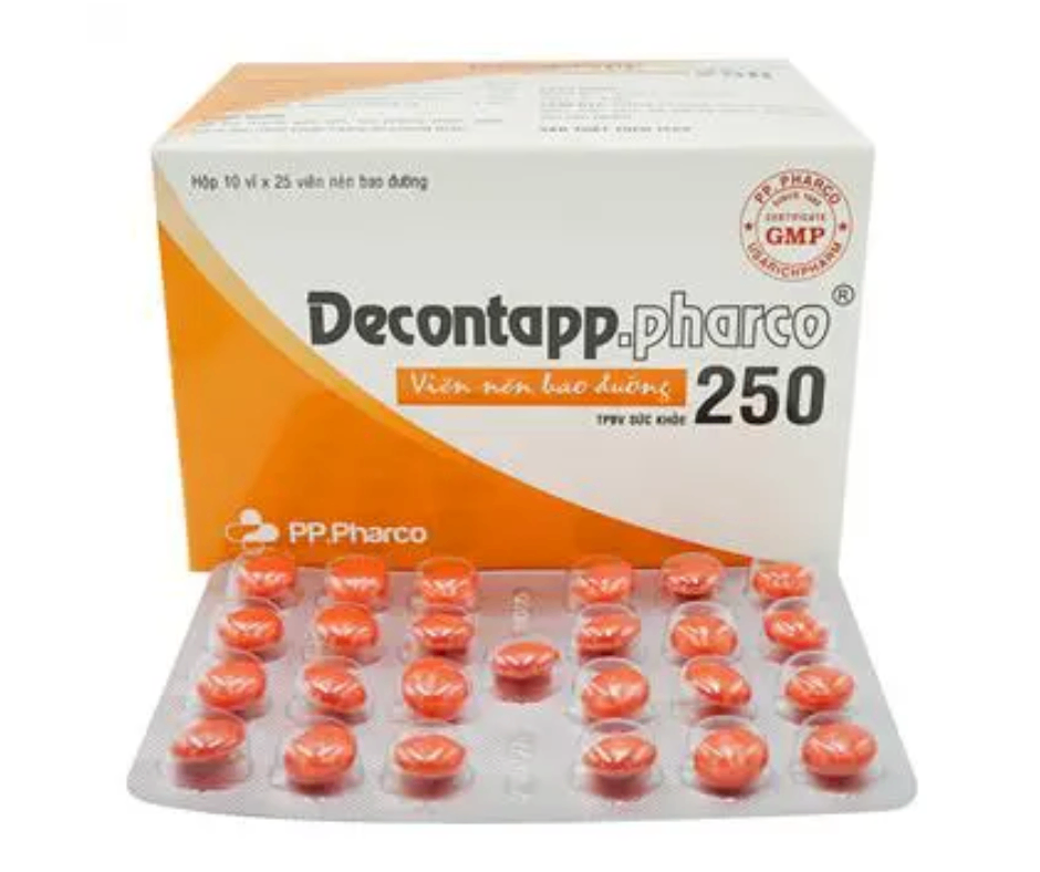 3526. Decontapp.pharco 250 - (Cao khô Thổ phục linh 36mg + Cao khô Độc hoạt 7mg + Cao khô Tang ký sinh 5mg) - [Thùng 75 hộp; hộp 10 vỉ; vỉ 25 viên] Pp.pharco - Việt Nam