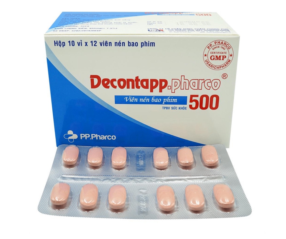 3532. Decontapp.pharco 500 - (Cao khô Thổ Phục Linh 72mg + Cao khô Độc Hoạt 7mg + Cao khô Tang Kí sinh 5mg) - [Thùng 120 hộp; hộp 10 vỉ; vỉ 12 viên] Pp.pharco - Việt Nam