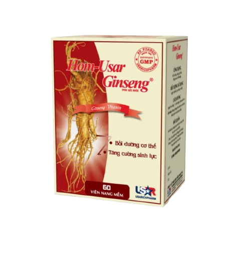 3573. Hom-Usar Ginseng - (Nhân sâm 20mg + Vitamin C 10mg + Vitamin PP 5mg + Vitamin B1 2mg + Vitamin B6 1mg + Vitamin B2 50IU + Vitamin B5 1.5mcg) - [Thùng 120 Hộp; Hộp 12 Vỉ; Vỉ 5 Viên] Pp.pharco - Việt Nam