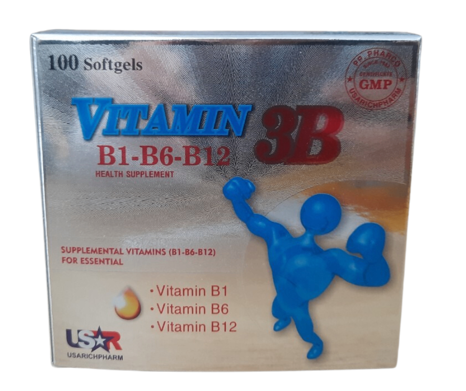 3576. Vitamin B1-B6-B12 3B (Oval,Bạc) - (Vitamin B1 1.25mg + Vitamin B6 1.25mg + Vitamin B12 1.25mcg) - [Thùng 120 Hộp; Hộp 10 Vỉ; Vỉ 10 Viên] Pp.pharco - Việt Nam