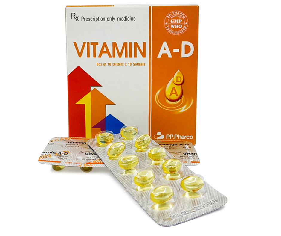 3591. Vitamin Ad - (Vitamin A 5000IU + Vitamin D3 5000IU) - [Thùng 160 Hộp; Hộp 10 Vỉ; Vỉ 10 Viên] Pp.pharco - Việt Nam