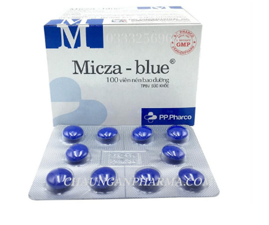 3598. Micza Blue - (Râu mèo 250mg + Xà sàng tử 100mg) - [Thùng 120 hộp; hộp 10 vỉ; vỉ 10 viên] Pp.pharco - Việt Nam