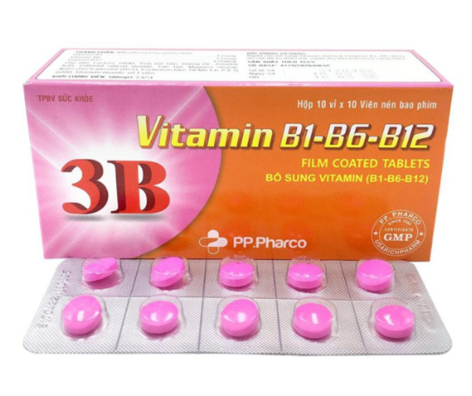3611. Vitamin B1-B6-B12 (Film) - (Vitamin B1 1.25mg + Vitamin B6 1.25mg + Vitamin B12 1.25mcg) - [Thùng 160 hộp; hộp 10 vỉ; vỉ 10 viên] Pp.pharco - Việt Nam
