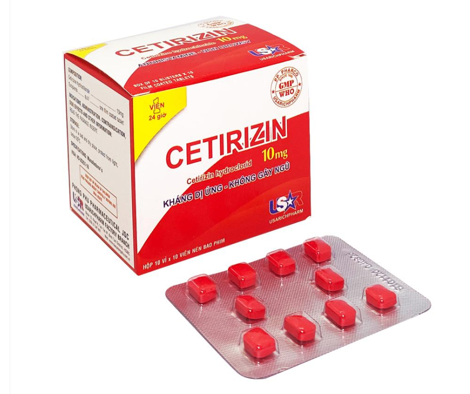 3633. Cetirizin - (Cetirizin dihydroclorid 10mg) - [Thùng 210 Hộp; Hộp 10 Vỉ; Vỉ 10 Viên] Pp.pharco - Việt Nam