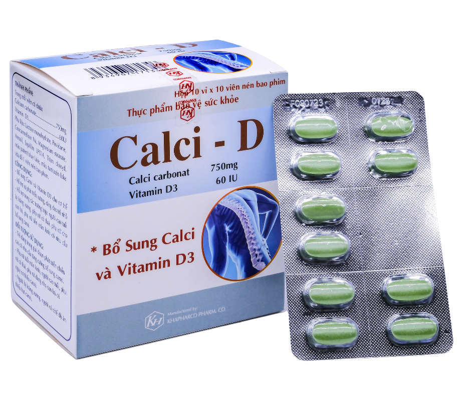 3656. Calci-D (Tpcn) - (Calci carbonat 750mg + Vitamin D3 60IU) - [Thùng 152 Hộp; Hộp 10 Vỉ; Vỉ 10 Viên] Khánh Hòa - Việt Nam