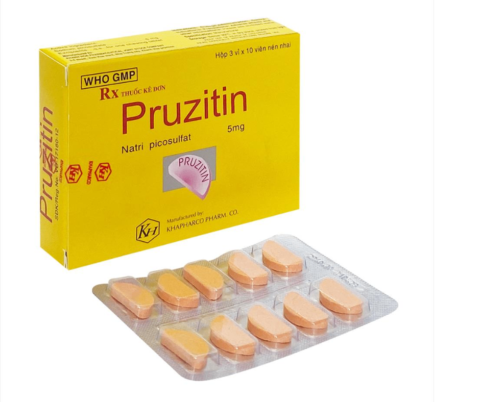 3749. Pruzitin - (Natri picosulphate 5mg) - [Thùng 318 Hộp; Hộp 3 Vỉ; Vỉ 10 Viên] Khánh Hòa - Việt Nam