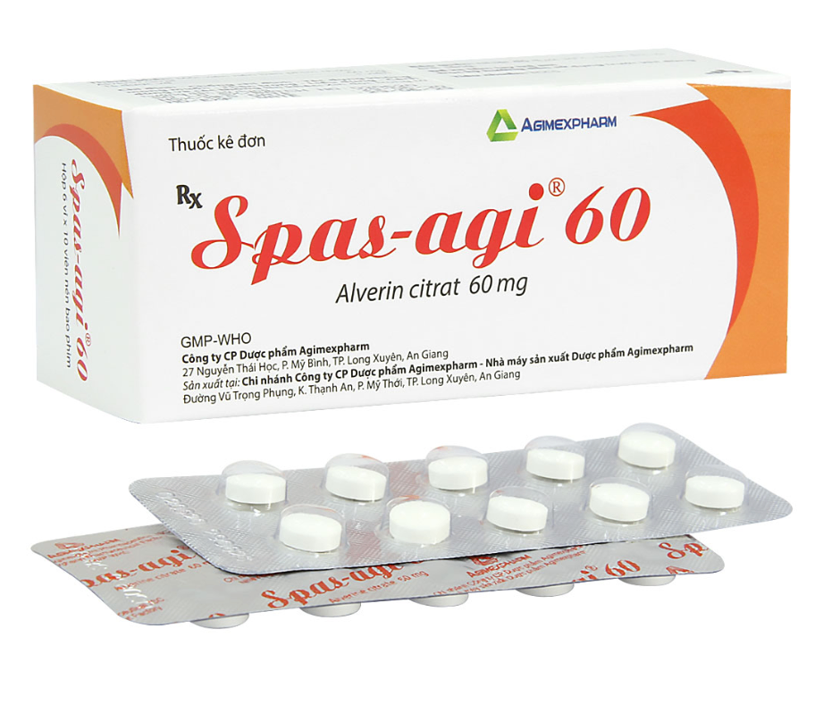 3916. Spas-Agi 60 Vne - (Alverin citrat 60mg) - [Thùng 270 Hộp; Hộp 6 Vỉ; Vỉ 10 Viên] Agimexpharm - Việt Nam