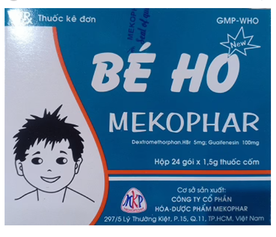 4040. Bé Ho Mekophar - (Dextromethorphan 5mg + Guaifenesin 100mg) - [Thùng 60 Hộp; Hộp 24 Gói; Gói 1.5 G] Mekophar - Việt Nam