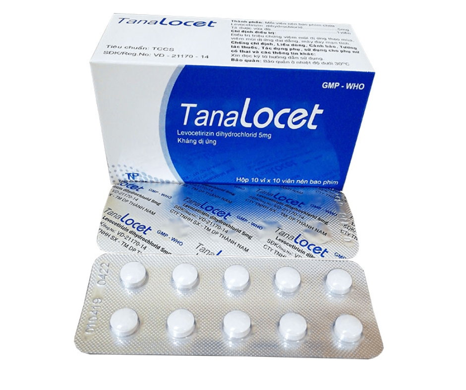 4050. Tanalocet - (Levocetirizin dihydroclorid 5mg) - [Thùng 216 hộp; hộp 10 vỉ; vỉ 10 viên] Thành Nam - Việt Nam
