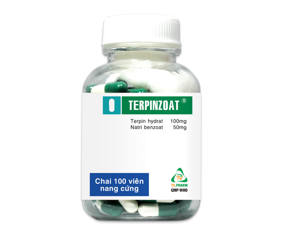 4064. Terpinzoat - (Terpin hydrat 100mg + Natri benzoat 50mg) - [Thùng 216 Chai; Chai 100 Viên] Trà Vinh - Việt Nam