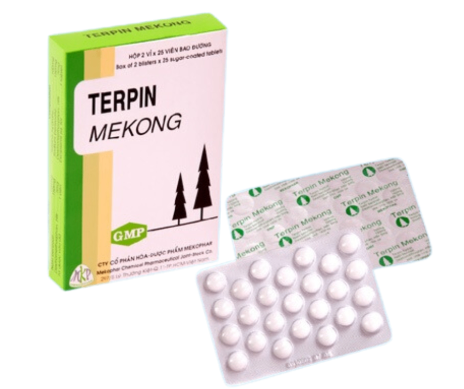 4113. Terpin Mekong Vbđ - (Dextromethorphan 5mg + Terpin hydrat 100mg + Natri benzoat 150mg) - [Thùng 120 Hộp; Hộp 2 Vỉ; Vỉ 25 Viên] Mekophar - Việt Nam