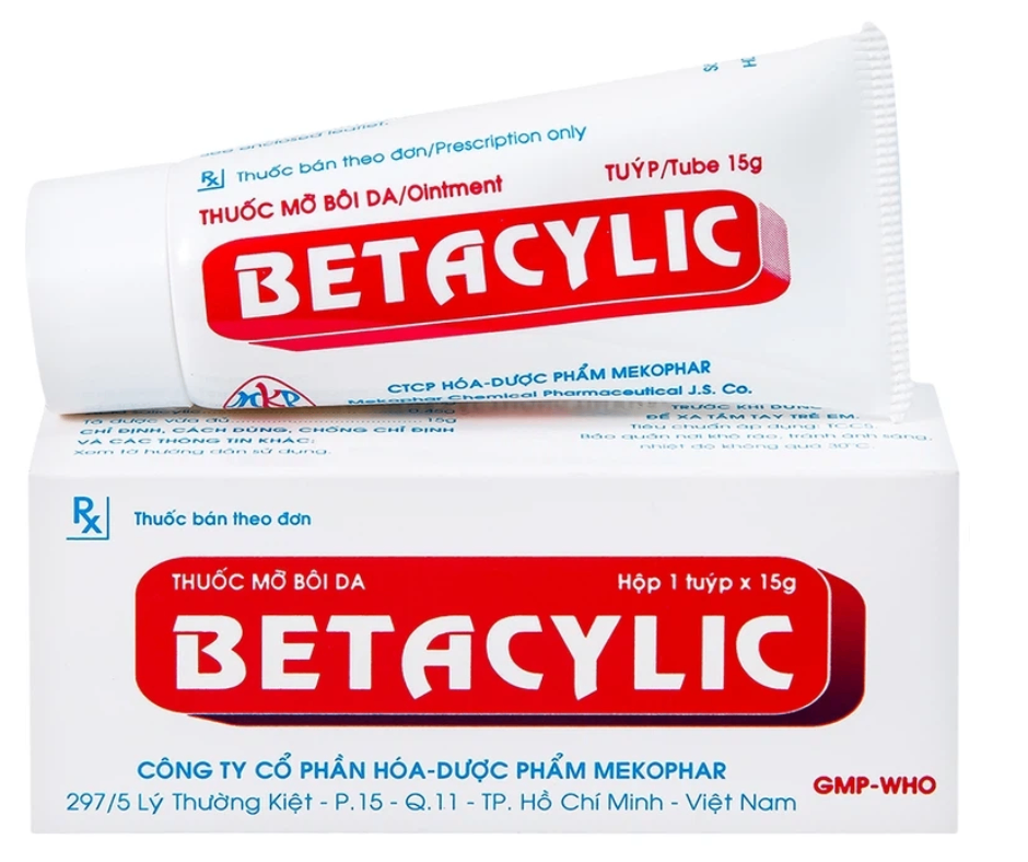 3185. Rx Betacylic 15Gr Cream - (Betamethason dipropionat 0.75mg + Acid salicylic 0.45g) - [Thùng 216 hộp; hộp 1 tuýp; tuýp 15 g] Mekophar - Việt Nam