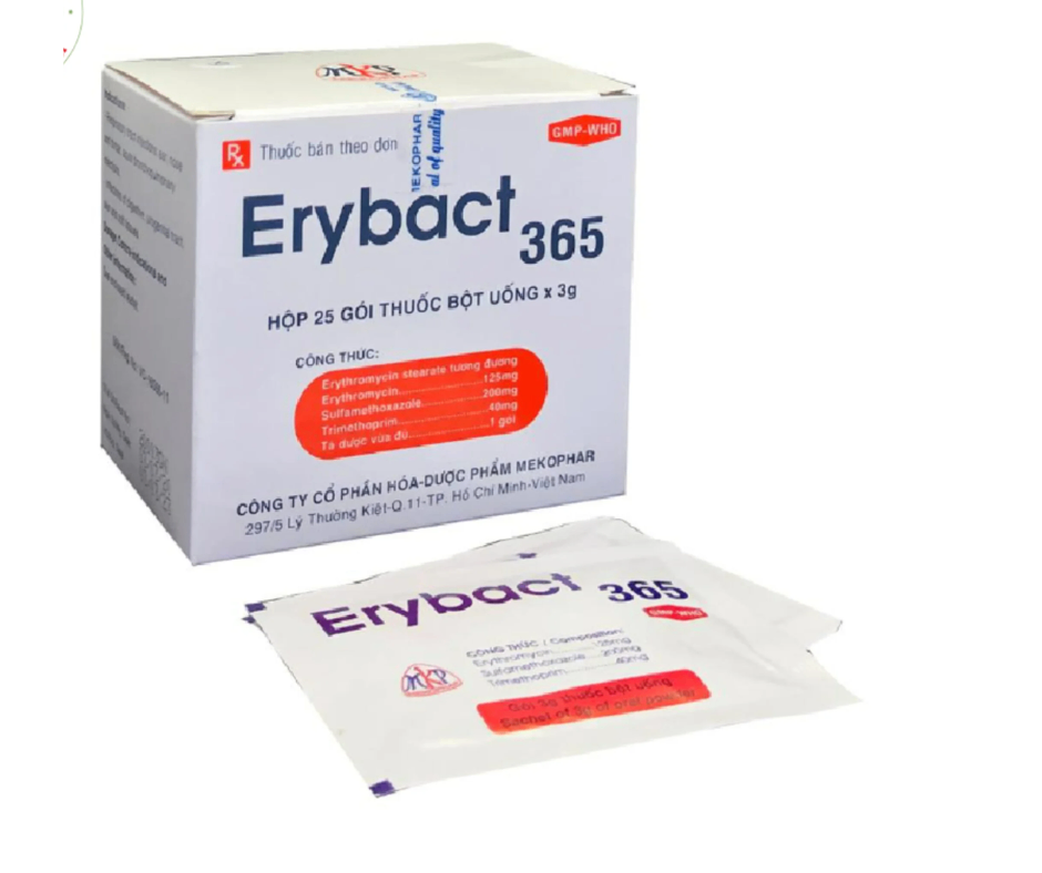 2217. Erybact 365 - (Erythromycin base 125mg + Sulfamethoxazol 200mg + Trimethoprim 40mg) - [Thùng 48 Hộp; Hộp 25 Gói; Gói 3 G] Mekophar - Việt Nam