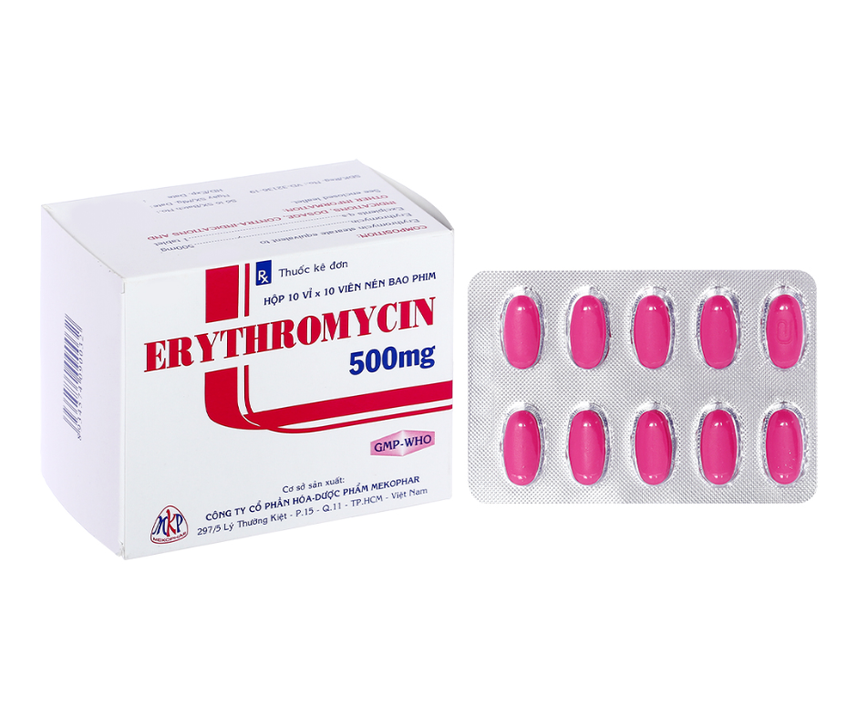 2250. Erythromycin 500Mg - (Erythromycin 500mg) - [Thùng 24 hộp; hộp 10 vỉ; vỉ 10 viên] Mekophar - Việt Nam