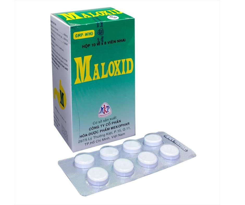 4119. Maloxid V.nhai - (Magnesi trisilicat khan 400mg + Nhôm hydroxid khô 300mg) - [Thùng 56 hộp; hộp 10 vỉ; vỉ 8 viên] Mekophar - Việt Nam