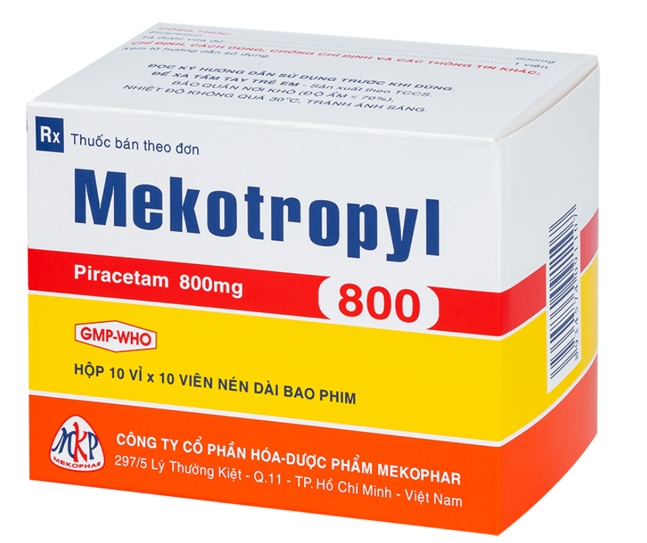 4154. Mekotropyl 800 (H/100Vbp) - (Piracetam 800mg) - [Thùng 36 hộp; hộp 10 vỉ; vỉ 10 viên] Mekophar - Việt Nam