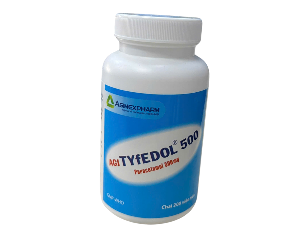 4261. AgiTyfedol 500 - (Paracetamol 500mg) - [Thùng 72 Chai; Chai 200 Viên] Agimexpharm - Việt Nam