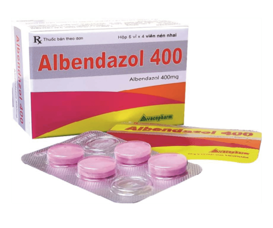 4407. Albendazol 400 - (Albendazol 400mg) - [Thùng 288 hộp; hộp 5 vỉ; vỉ 4 viên] Vacopharm - Việt Nam