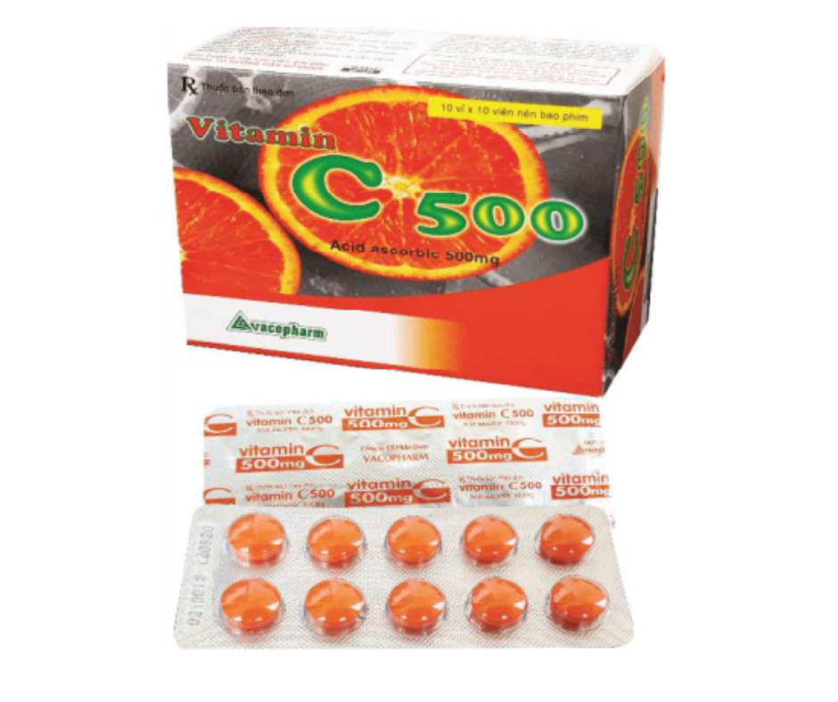 4585. Vitamin C500 (Bf Cam, Tui Al) - (Vitamin C 500mg) - [Thùng 75 hộp; hộp 10 vỉ; vỉ 10 viên] Vacopharm - Việt Nam