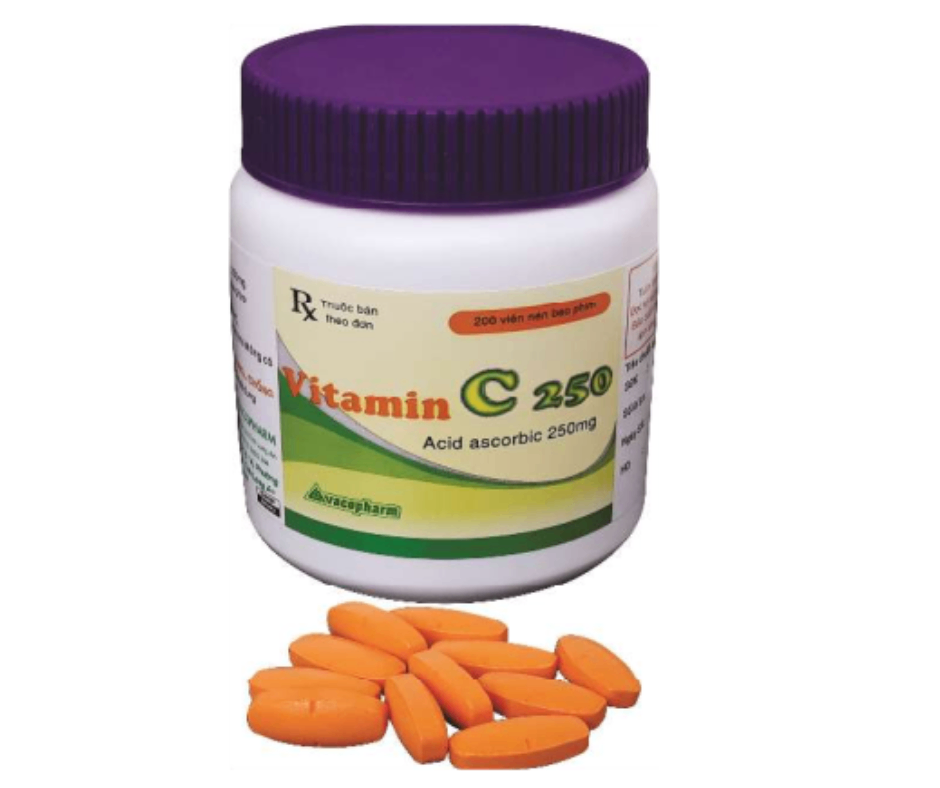 4583. Vitamin C 250 (Cam)(Tui Al) - (Vitamin C 250mg) - [Thùng 72 chai; chai 200 viên] Vacopharm - Việt Nam