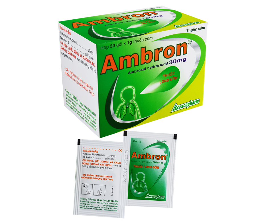 4422. Ambron - (Ambroxol hydroclorid 30mg) - [Thùng 100 hộp; hộp 50 g; g 1 gói] Vacopharm - Việt Nam
