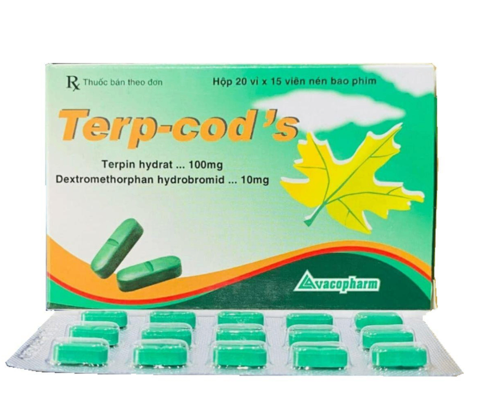 4570. Terp-Cod's (Bf Xanh) - (Terpin hydrat 100mg + Dextromethorphan hydrobromid 100mg) - [Thùng 105 Hộp; Hộp 20 Vỉ; Vỉ 15 Viên] Vacopharm - Việt Nam