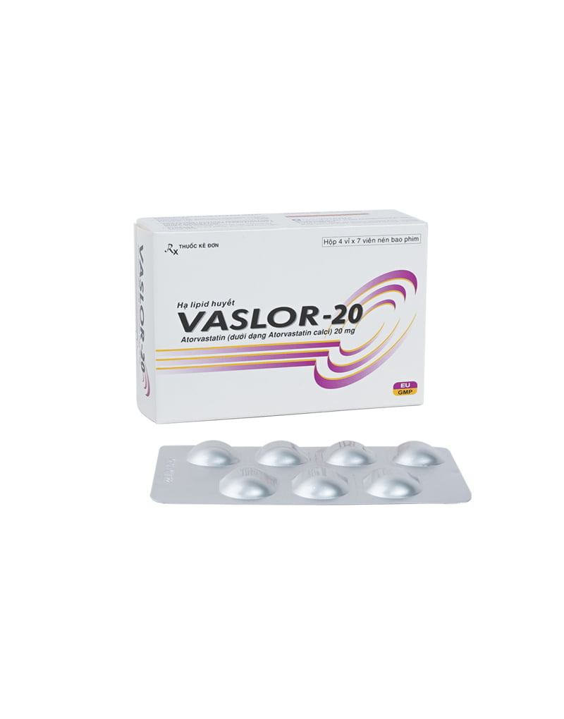 4612. Vaslor-20 - (Atorvastatin 20mg) - [Thùng 100 Hộp; Hộp 4 Vỉ; Vỉ 7 Viên] Davipharm - Việt Nam
