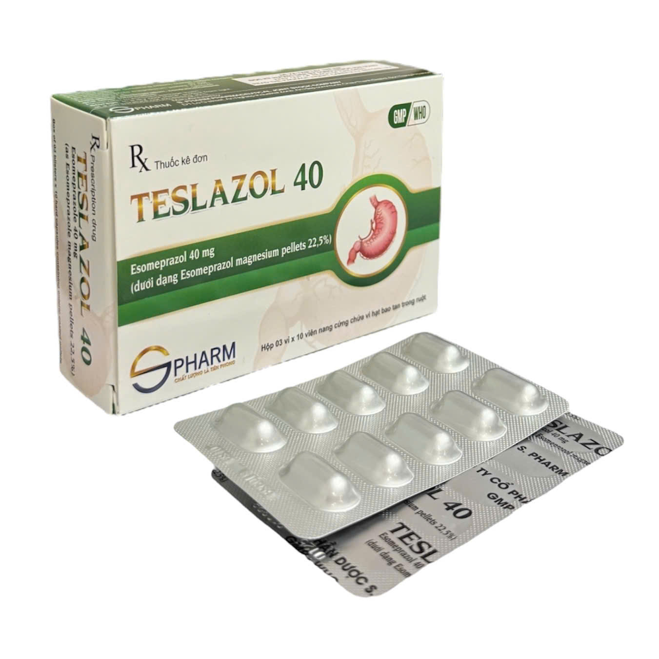 5237. Teslazol 40 - (Esomeprazol 40mg) - [Thùng 120 hộp; hộp 3 vỉ; vỉ 10 viên] S.pharm - Việt Nam